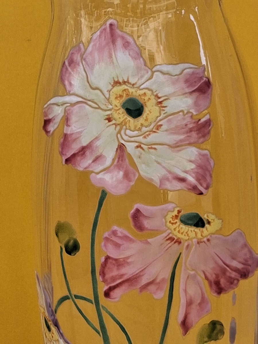 Paire de vases émaillés à cols polylobés et dorés Art Nouveau production Théodore .Legras -photo-3