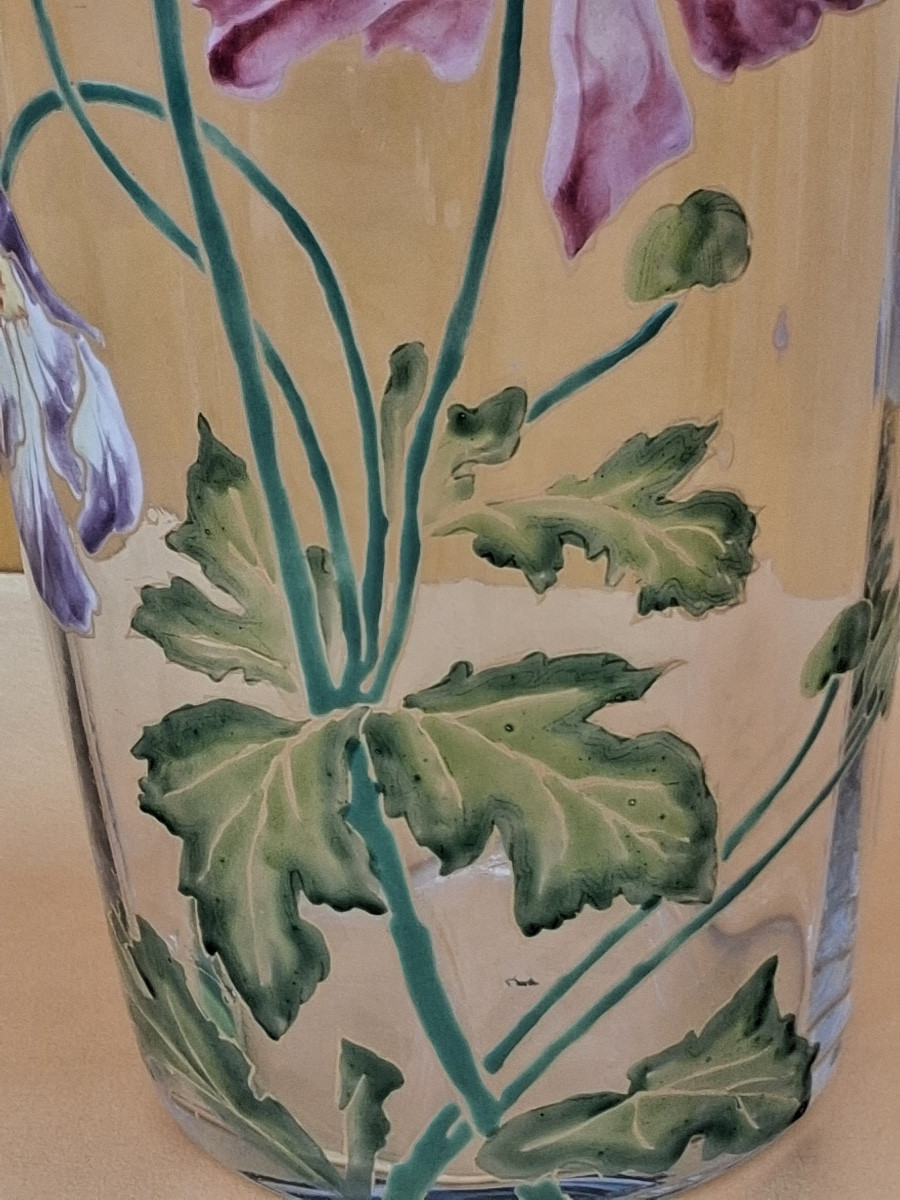 Paire de vases émaillés à cols polylobés et dorés Art Nouveau production Théodore .Legras -photo-4