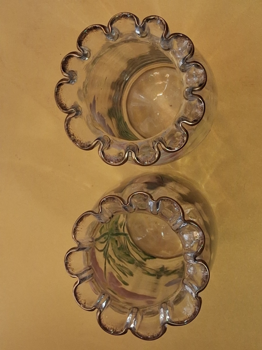 Paire de vases émaillés à cols polylobés et dorés Art Nouveau production Théodore .Legras -photo-1