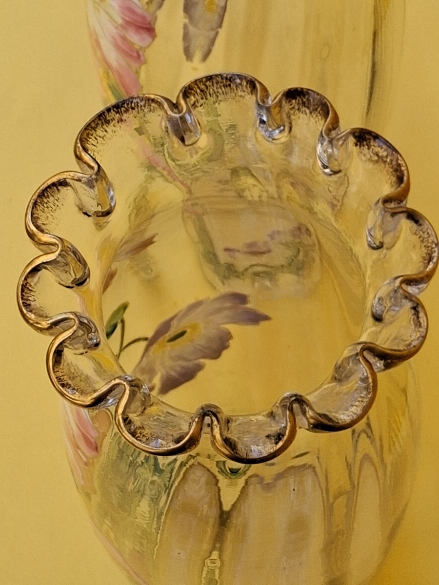 Paire de vases émaillés à cols polylobés et dorés Art Nouveau production Théodore .Legras -photo-7