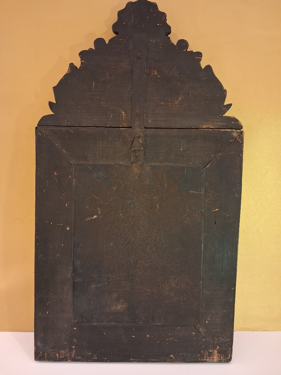 Louis XIV Style Embossed Brass Mirror With Parecloses, 19th Century-photo-2
