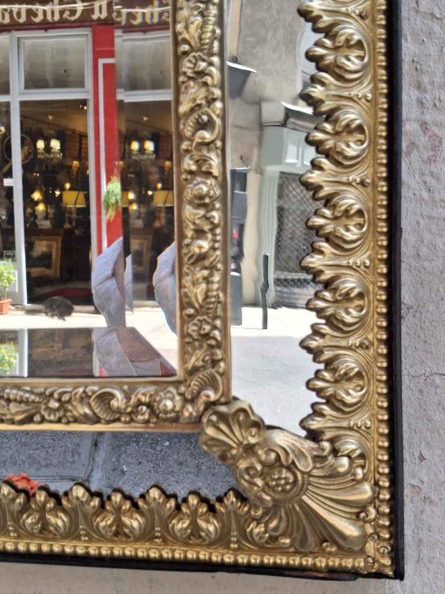 Louis XIV Style Embossed Brass Mirror With Parecloses, 19th Century-photo-4