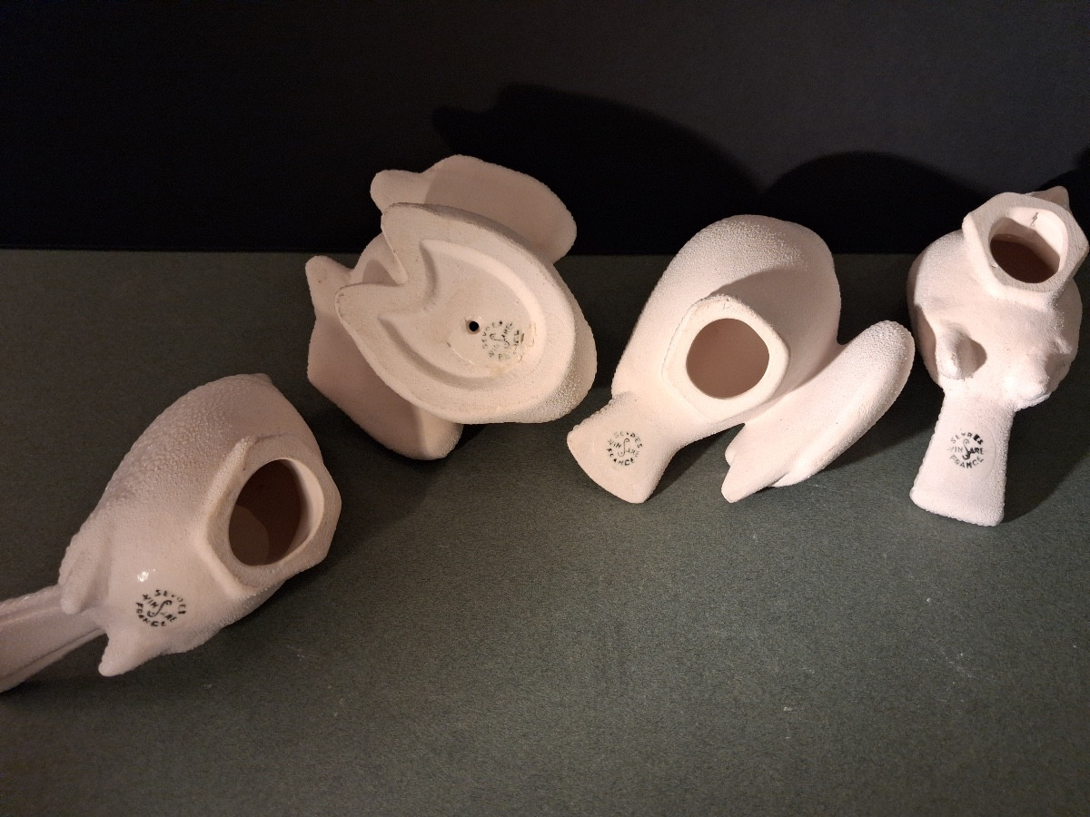 Vinsare à Sèvres, Four Ceramic Sparrows With Pearl Enamel 20th Century-photo-4