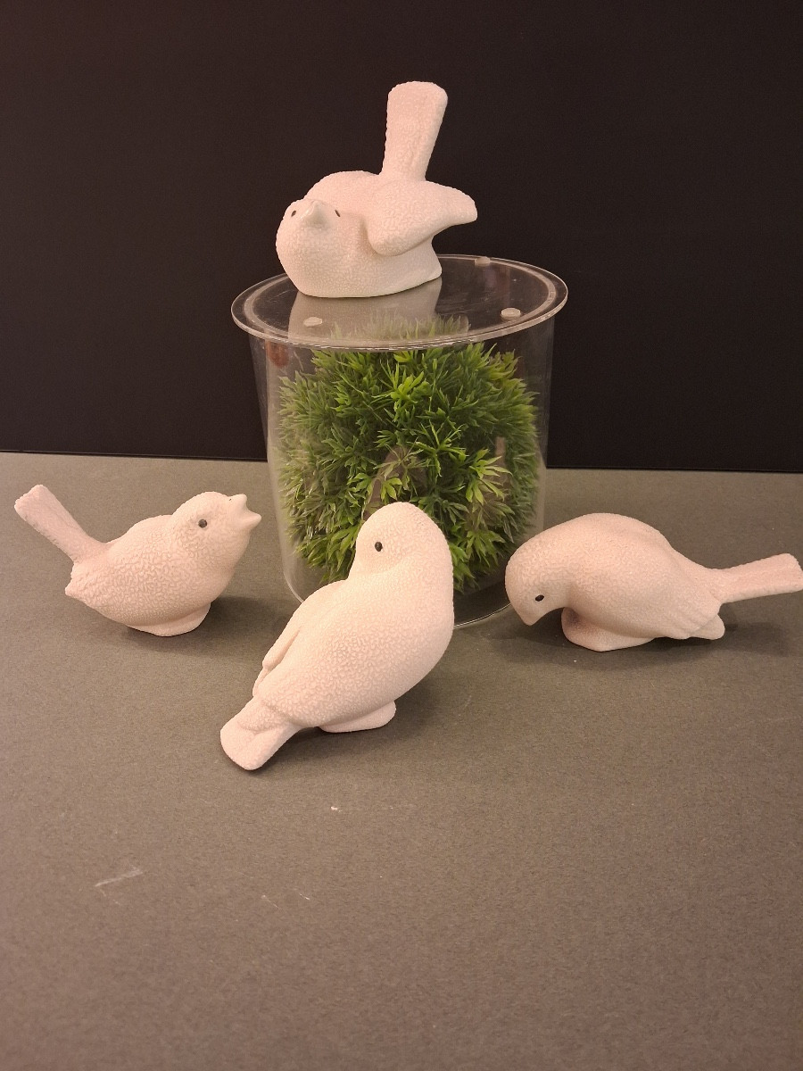 Vinsare à Sèvres, Four Ceramic Sparrows With Pearl Enamel 20th Century-photo-8