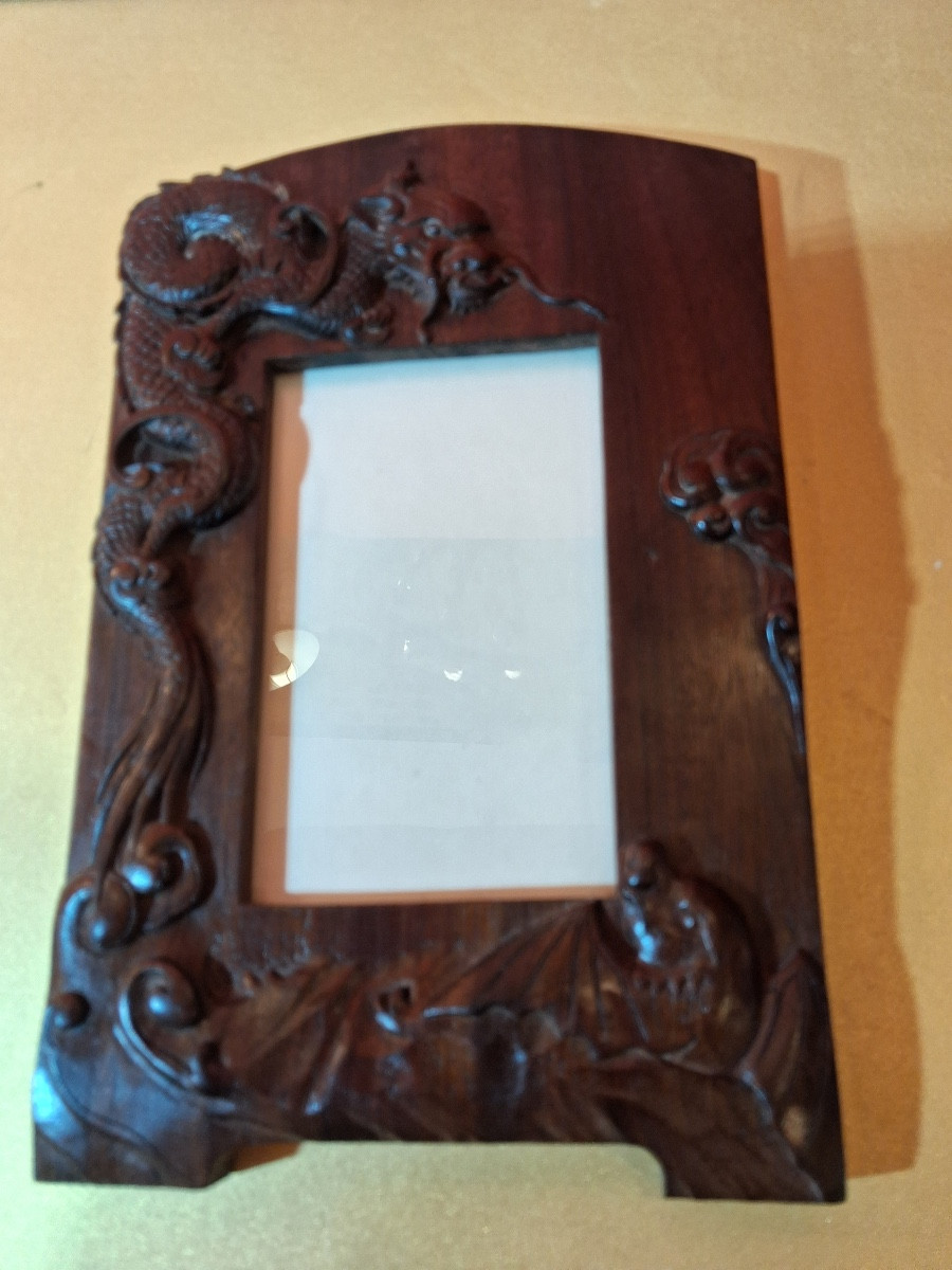 Pair Of Rosewood Frames, Carved With Two Dragons, With Inverted Decor, Identical XIXth Century-photo-4