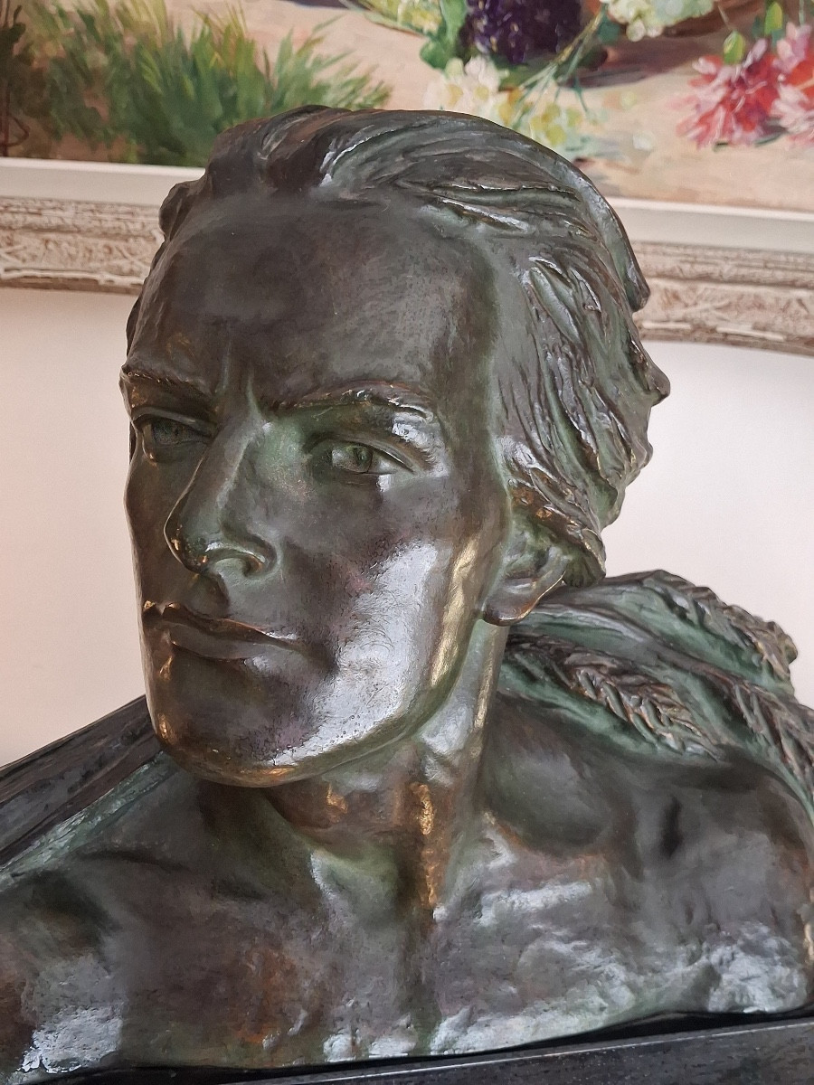 Sculpture en bronze  :Jean Mermoz  signé  A.Ouline et du fondeur Patrouilleau  époque Art Déco -photo-3