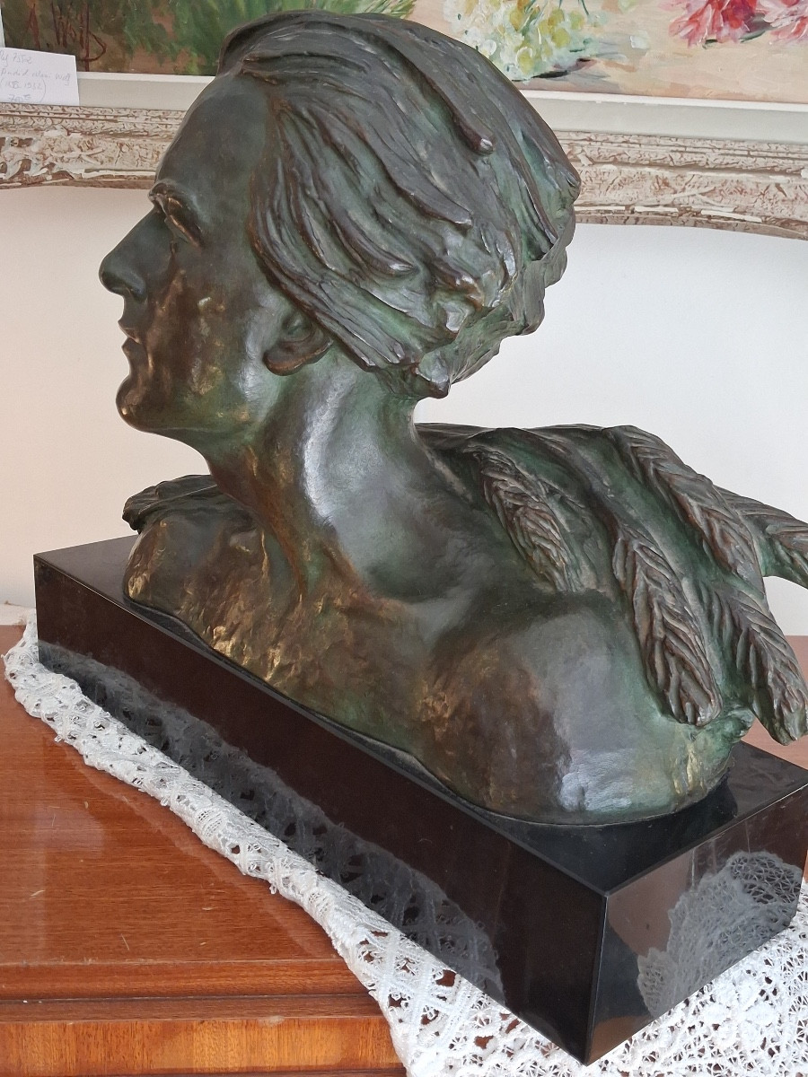 Sculpture en bronze  :Jean Mermoz  signé  A.Ouline et du fondeur Patrouilleau  époque Art Déco -photo-4