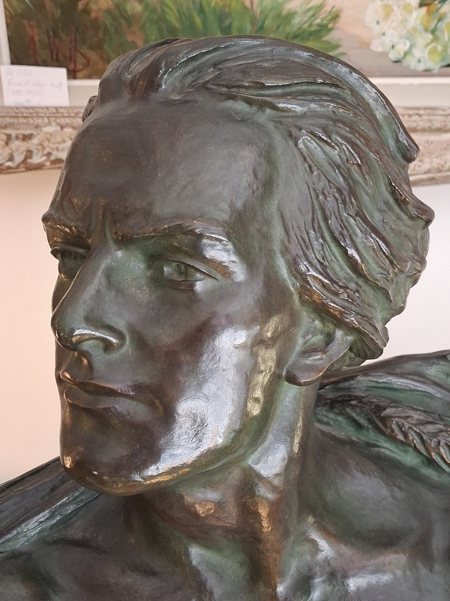 Sculpture en bronze  :Jean Mermoz  signé  A.Ouline et du fondeur Patrouilleau  époque Art Déco -photo-6