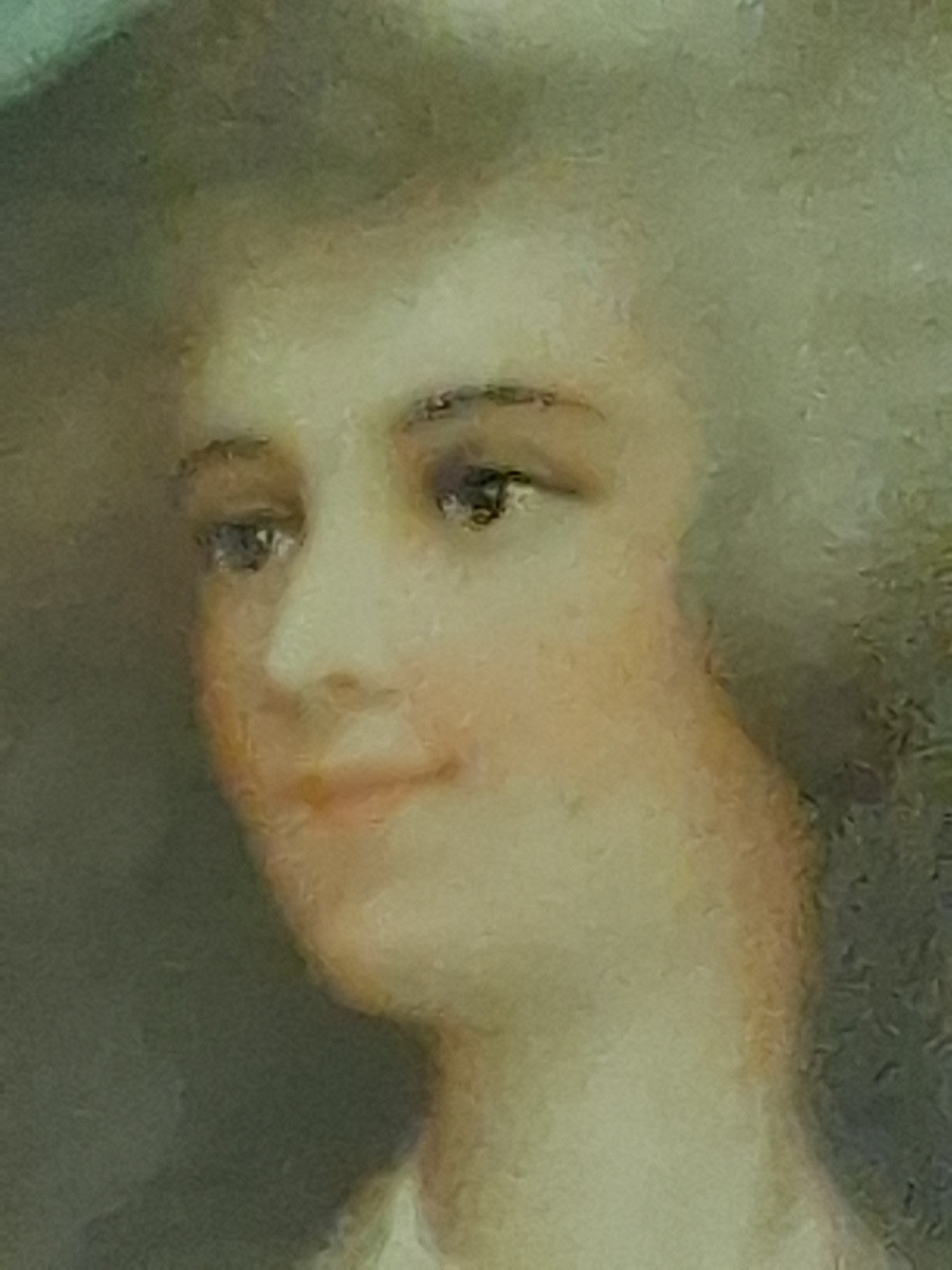 Miniature de forme ovale d'une femme lisant de style Louis XVI , encadrement en laiton ciselé -photo-6