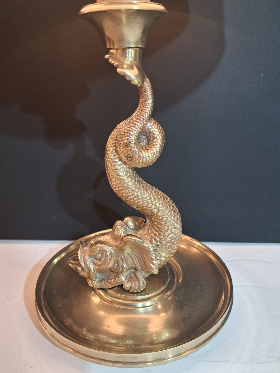Lampe en bronze doré représentant un dauphin  des années 1950-photo-5