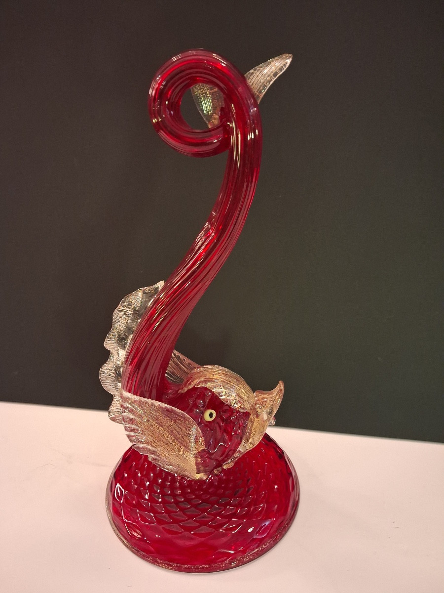 Grand dauphin en verre soufflé de Murano avec inclusions de paillettes d'or  Barovier et Toso -photo-2