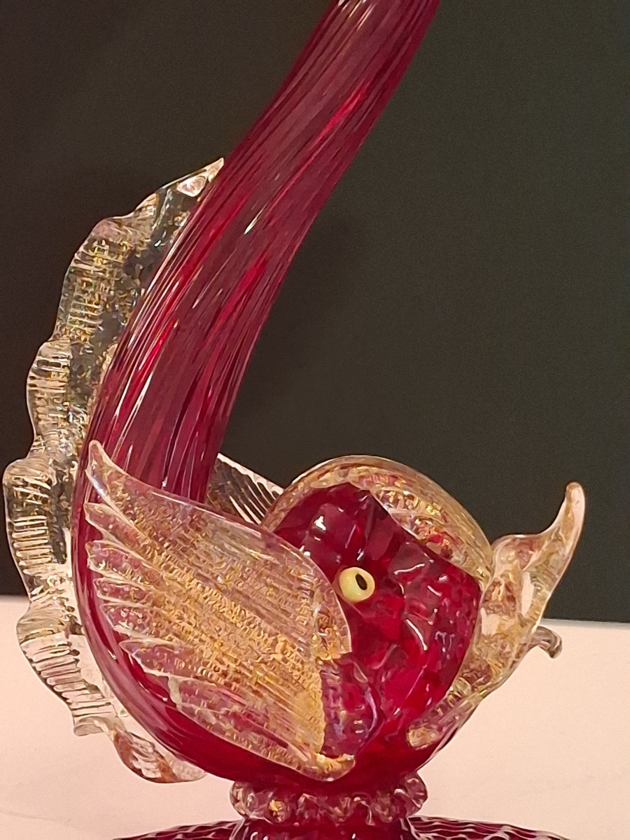 Grand dauphin en verre soufflé de Murano avec inclusions de paillettes d'or  Barovier et Toso -photo-3