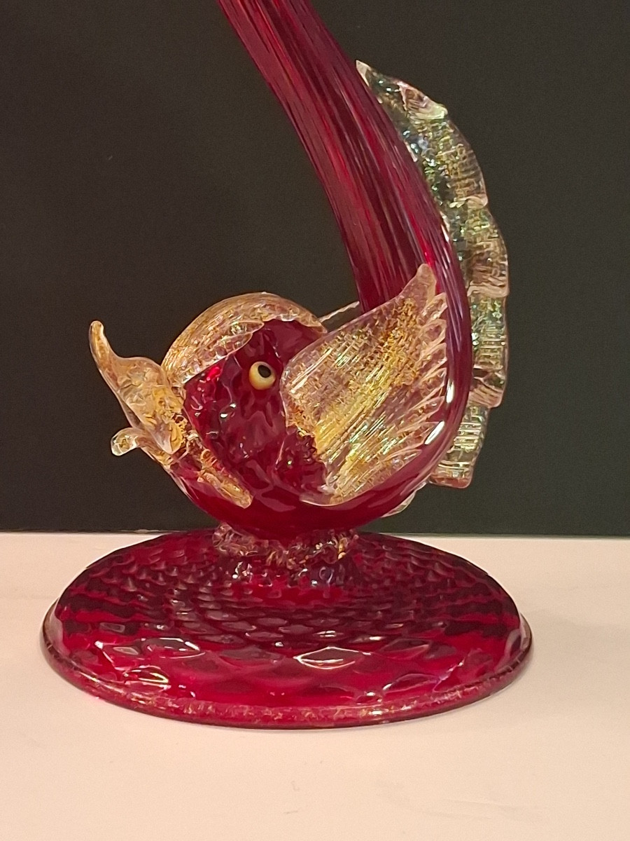 Grand dauphin en verre soufflé de Murano avec inclusions de paillettes d'or  Barovier et Toso -photo-6