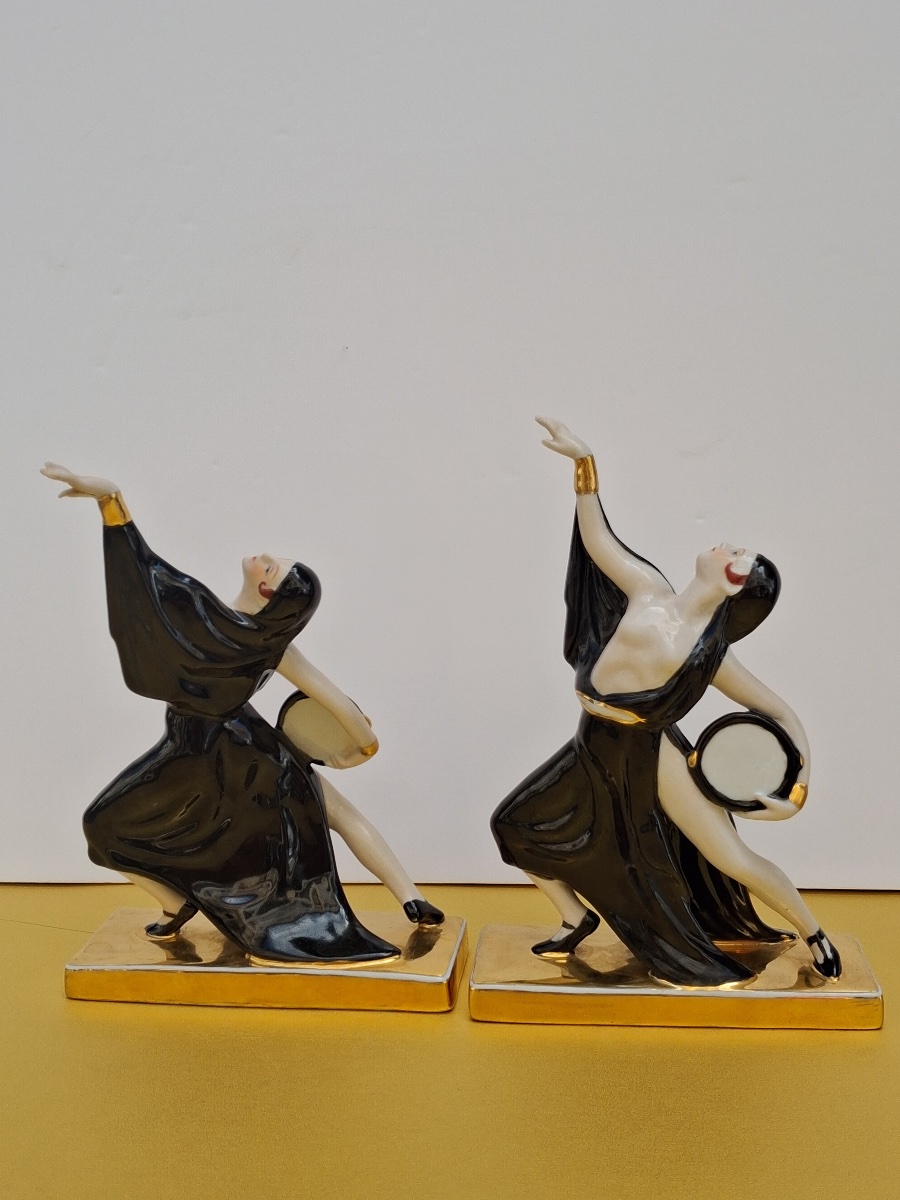 Paire de serre livres " Les gitanes " de ROBJ ( Jean Born)  en porcelaine , époque Art Déco -photo-2