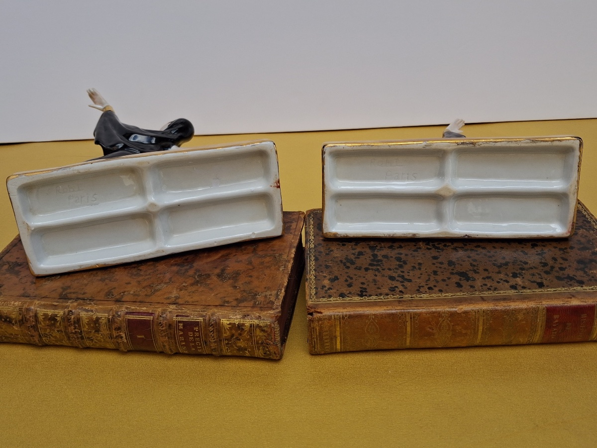 Paire de serre livres " Les gitanes " de ROBJ ( Jean Born)  en porcelaine , époque Art Déco -photo-5