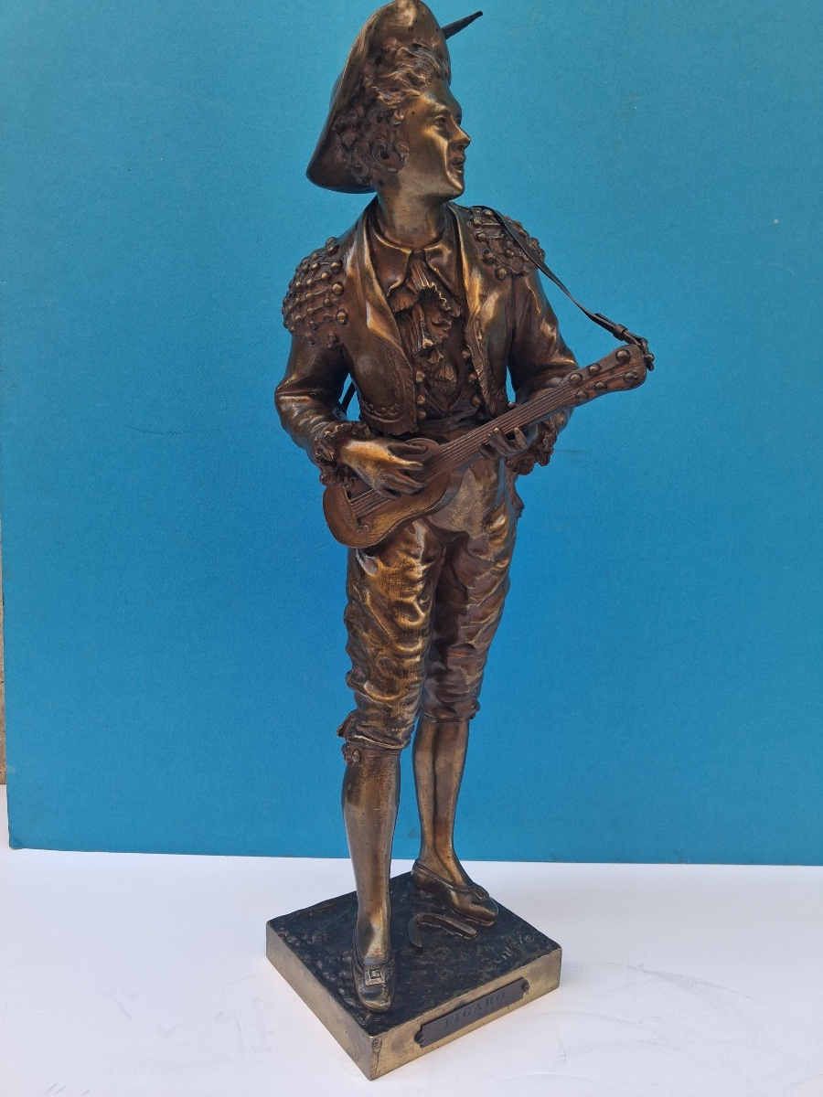 Charles Anfrie (1833–1905) “figaro,” Bronze Cast Signed On The Pedestal -photo-2