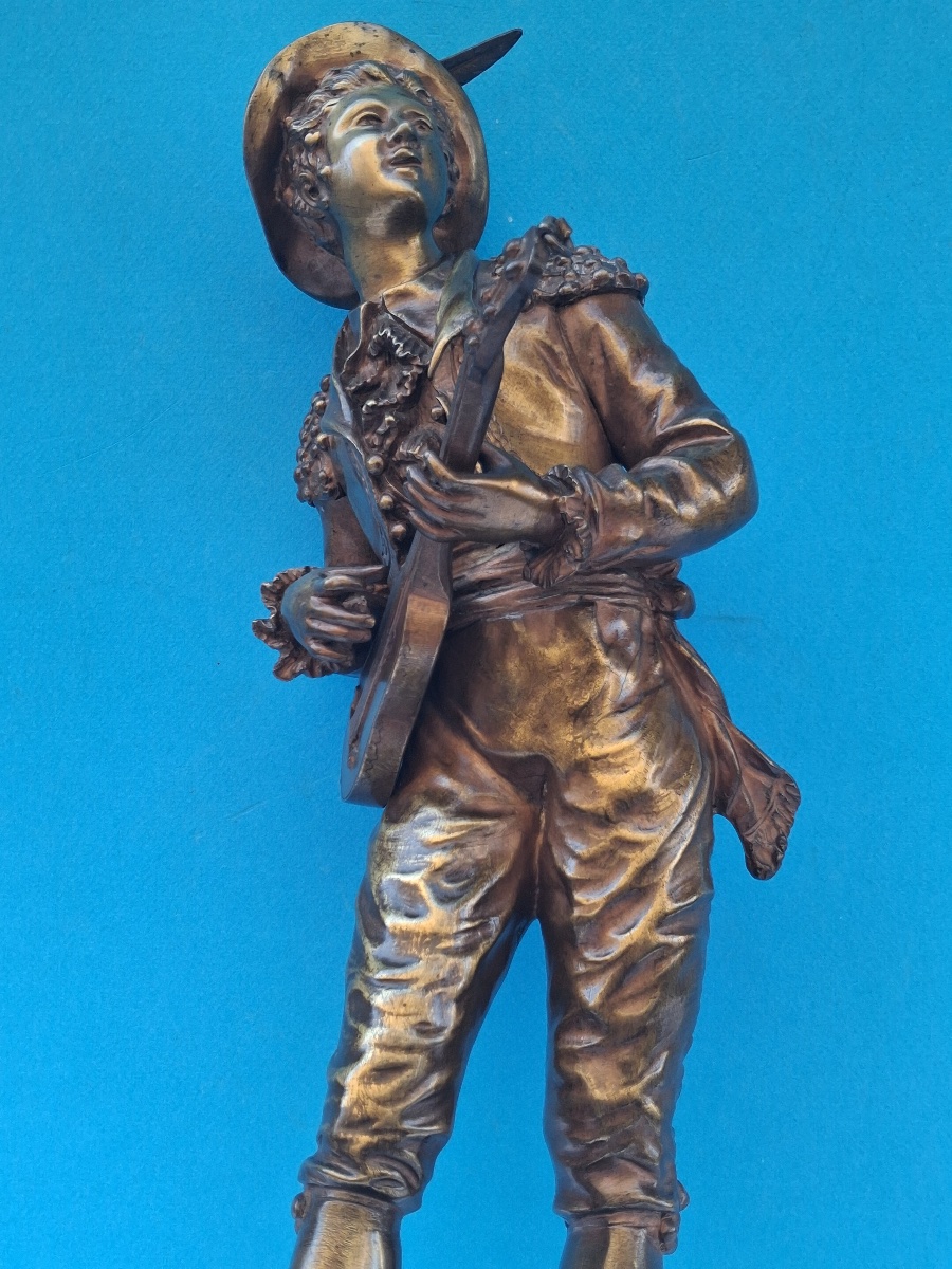 Charles Anfrie (1833–1905) “figaro,” Bronze Cast Signed On The Pedestal -photo-4
