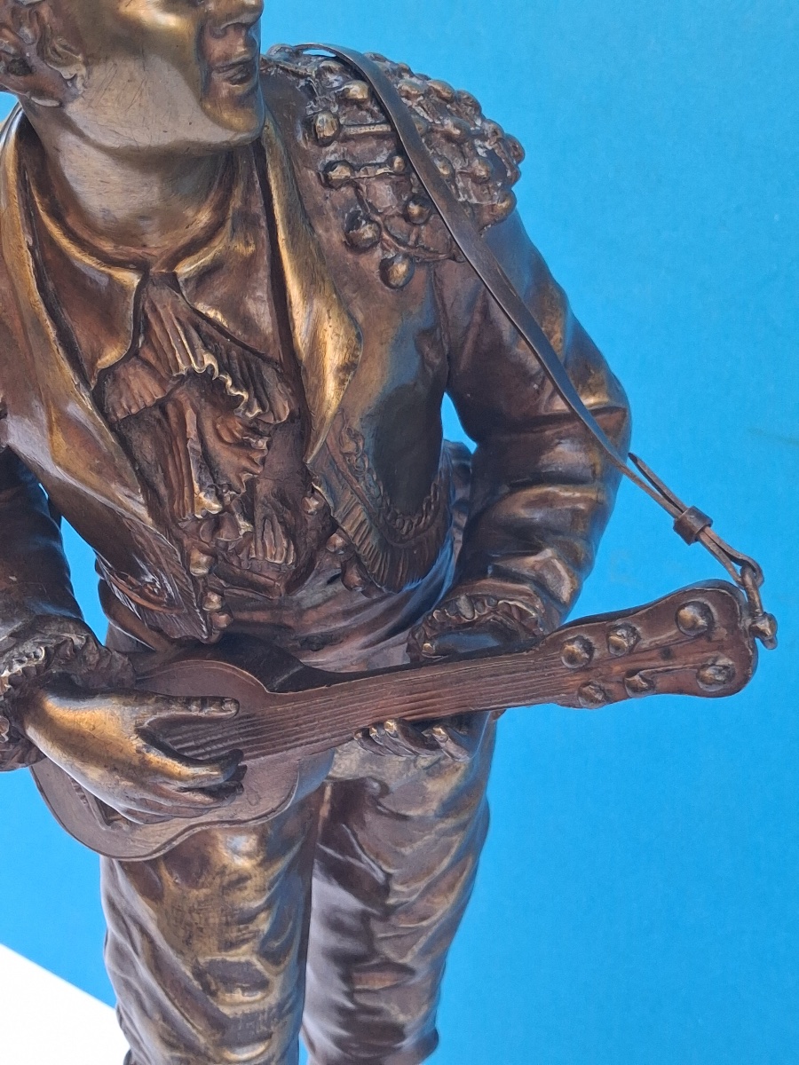 Charles Anfrie (1833–1905) “figaro,” Bronze Cast Signed On The Pedestal -photo-1