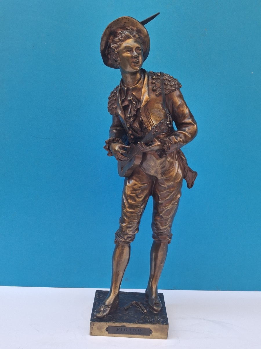 Charles Anfrie (1833–1905) “figaro,” Bronze Cast Signed On The Pedestal 