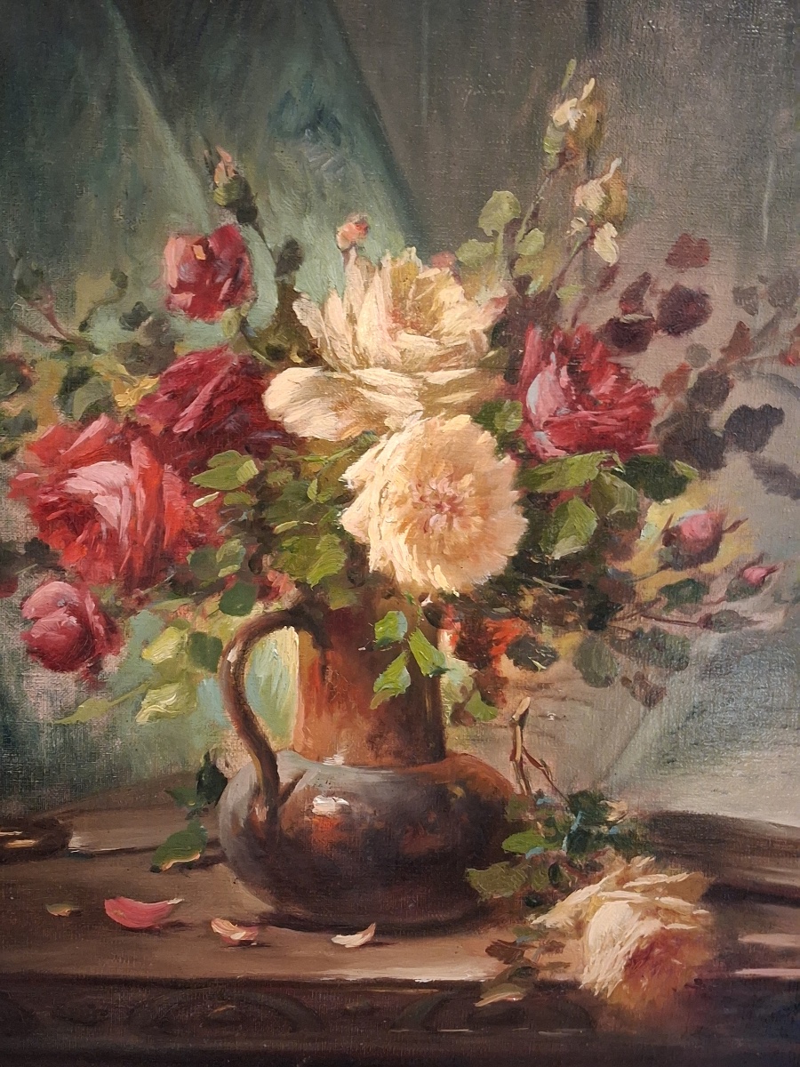 Nature morte signée de , Laurence  , pseudonyme du peintre Brunel de Neuville ( 1852- 1941 )-photo-2