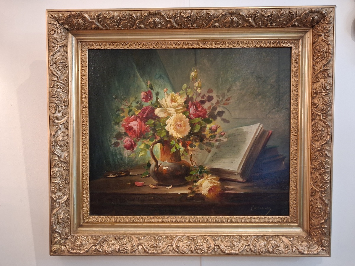Nature morte signée de , Laurence  , pseudonyme du peintre Brunel de Neuville ( 1852- 1941 )-photo-6