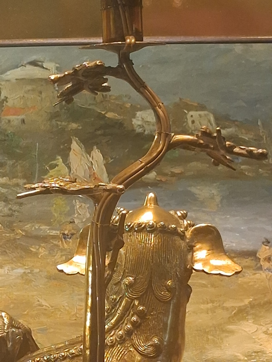 Chien de Fô en laiton monté en lampe -photo-2