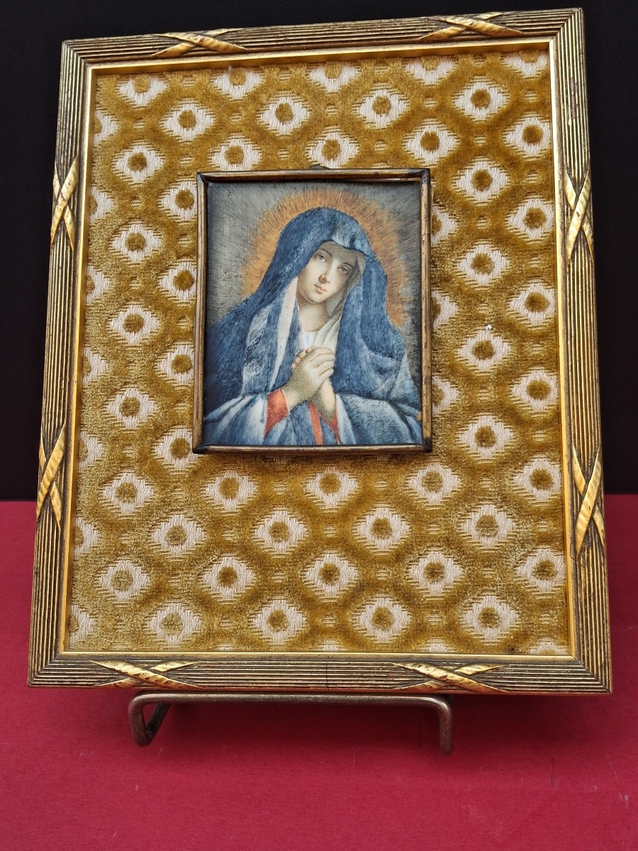 Miniature peinte sur ivoire de la Vierge d'après le tableau de G.B. Salvi ( 1609- 1685 )-photo-2