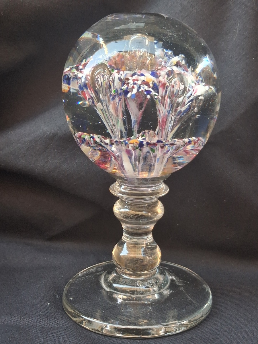 Pair Of Glass Sulfide Paperweights On Stands, 19th Century-photo-3
