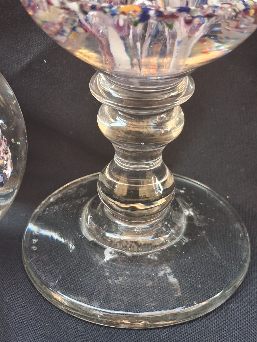 Pair Of Glass Sulfide Paperweights On Stands, 19th Century-photo-4