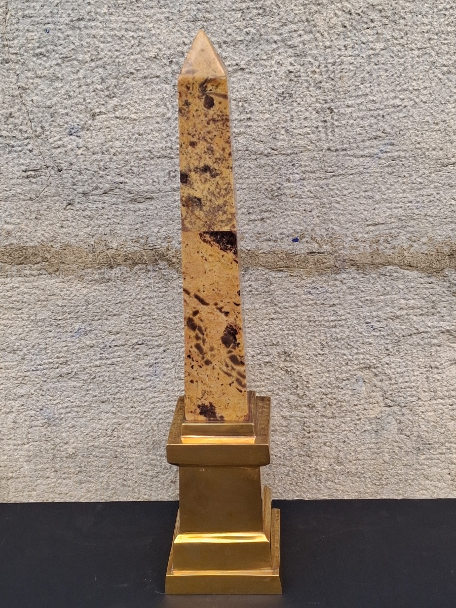 Marble Obelisk Mounted On A Brass Base, 20th Century-photo-1