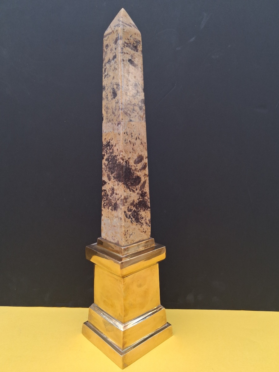 Marble Obelisk Mounted On A Brass Base, 20th Century-photo-2