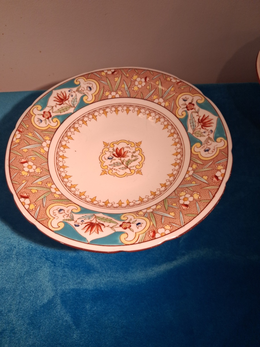 Paire de présentoirs à gâteaux sur pied,   faïence de Sarreguemines  ( Marque de 1914- 1918 )-photo-3