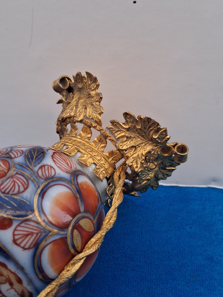 Aiguière en porcelaine , monture en laiton repoussé , ciselé et doré  XIX ème-photo-6