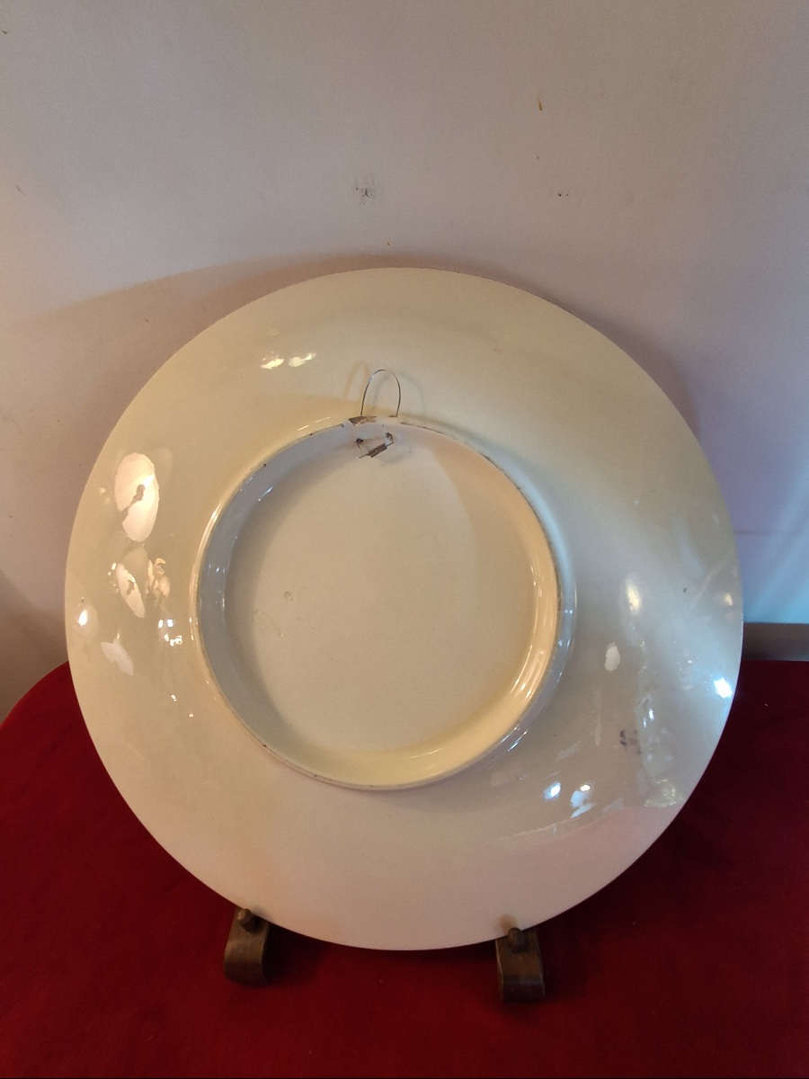 Grand plat ( diamètre 38 cm ) en faïence  de Longchamp , décor floral,  XIX ème-photo-4