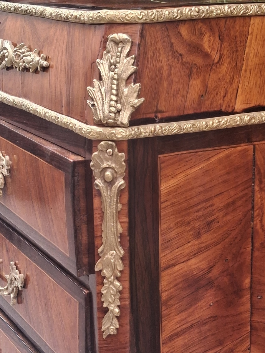 Meuble de maîtrise : chiffonnier marqueté , de style Louis XV , époque XIX ème .-photo-4