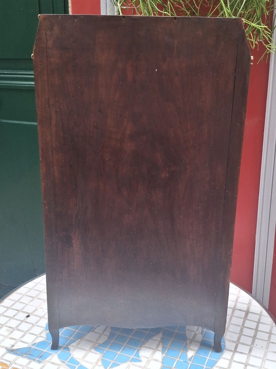 Meuble de maîtrise : chiffonnier marqueté , de style Louis XV , époque XIX ème .-photo-2