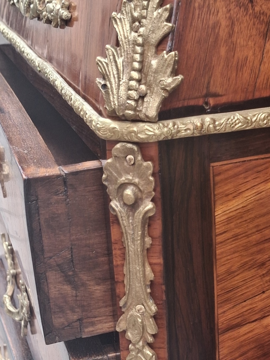 Meuble de maîtrise : chiffonnier marqueté , de style Louis XV , époque XIX ème .-photo-4