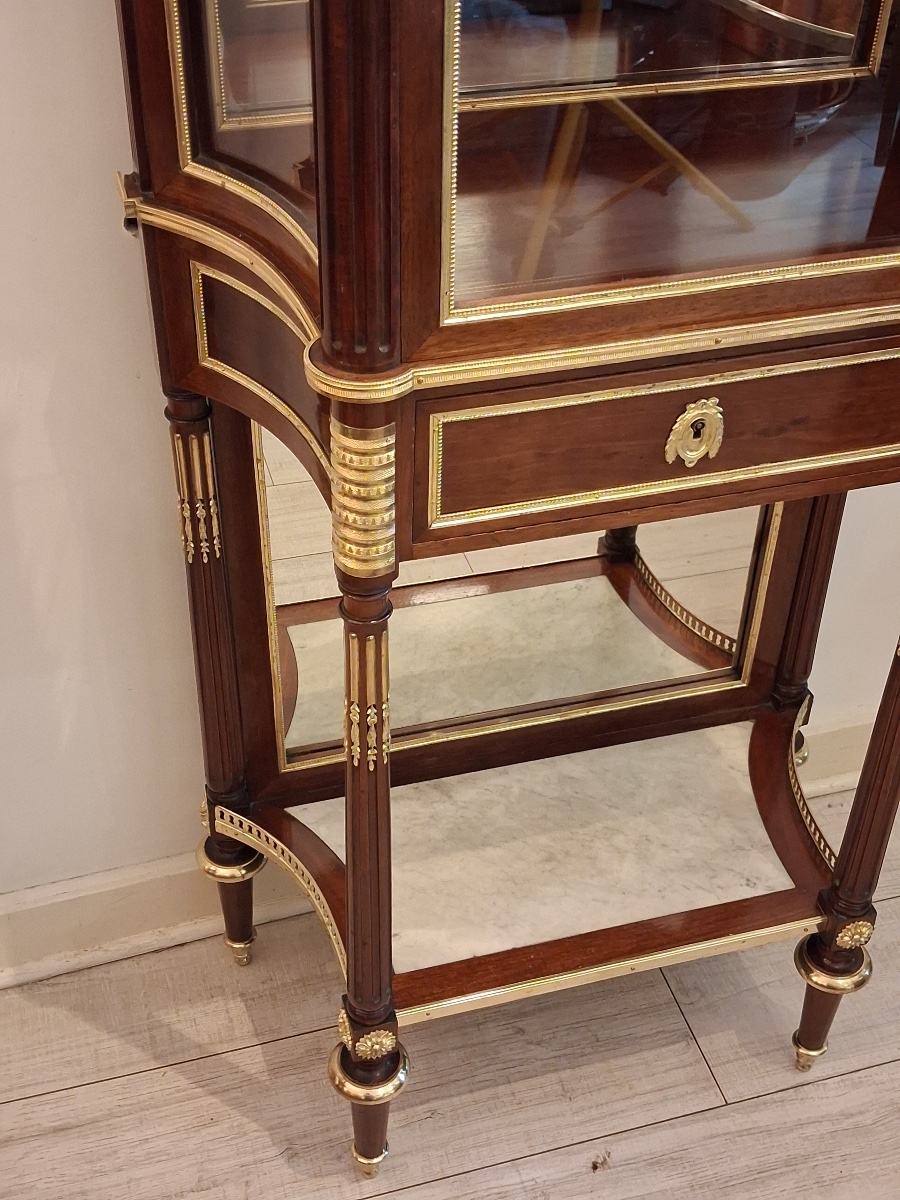Curved Mahogany Display Cabinet With Chiseled And Gilded Bronze Decorations, Louis XVI Style, 19th Century-photo-5
