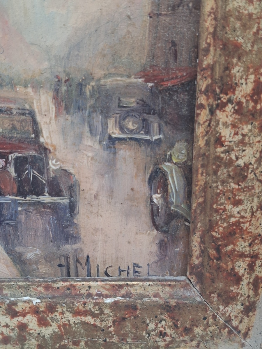 Notre Dame And The Book Sellers On The Banks Of The Seine: Oil On Panel, Signed By A. Michel -photo-4