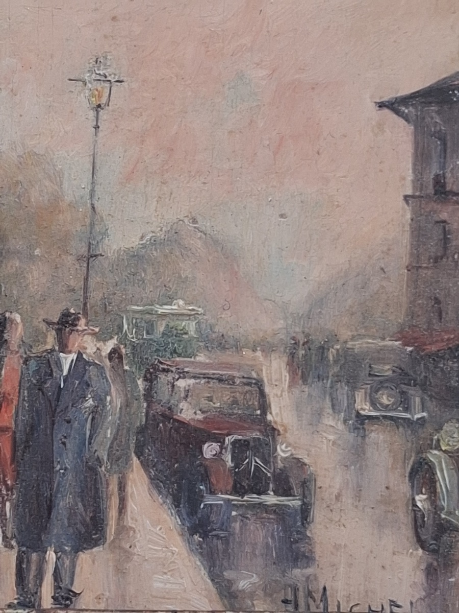 Notre Dame And The Book Sellers On The Banks Of The Seine: Oil On Panel, Signed By A. Michel -photo-6