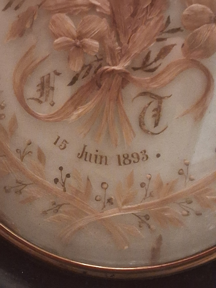 Travail de cheveux en bouquet dans un cadre au verre bombé époque NAPOLÉON III-photo-3