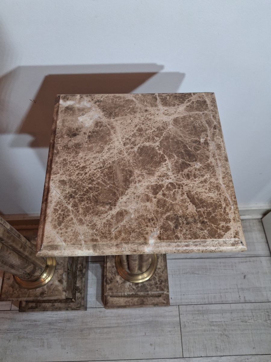 Paire de colonnes en marbre , chapiteau corinthien en bronze , base carrée  XXème-photo-2