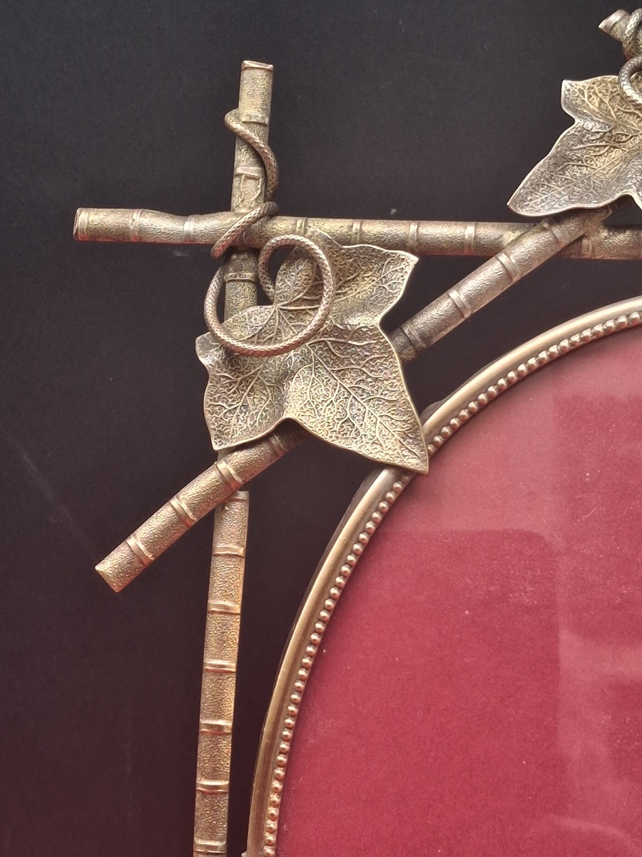 Frame, Photo Frame, Art Nouveau, Made Of Bronze And Brass, Decorated With Grapevine Tendrils -photo-3