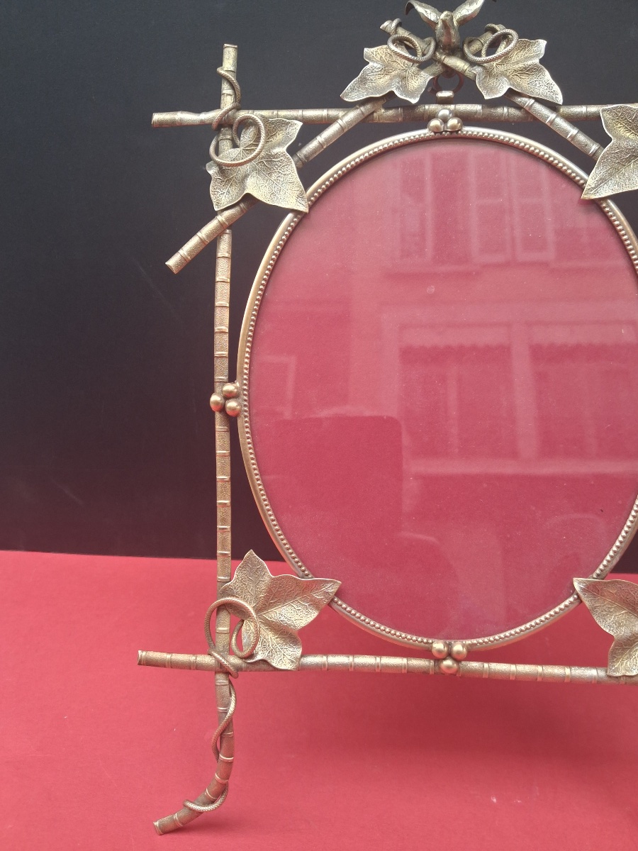 Frame, Photo Frame, Art Nouveau, Made Of Bronze And Brass, Decorated With Grapevine Tendrils -photo-3