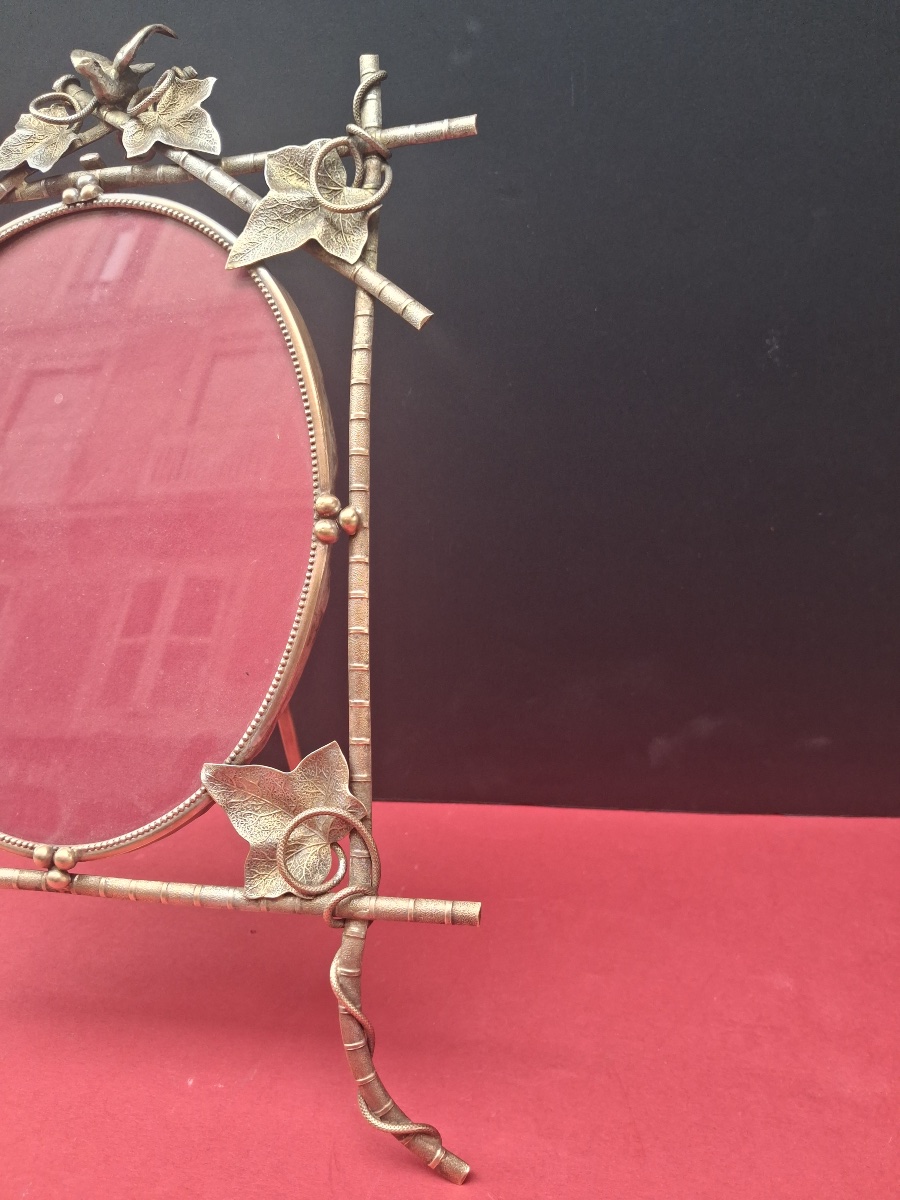 Frame, Photo Frame, Art Nouveau, Made Of Bronze And Brass, Decorated With Grapevine Tendrils -photo-4