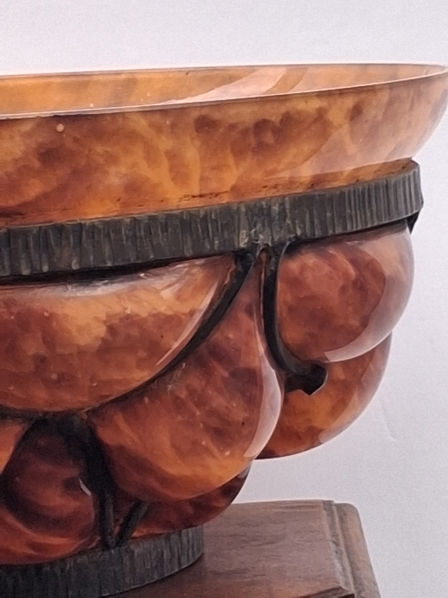 Delatte Nancy Large Round Goblet With Fluted Sides, Made Of Orange-tinted Glass, With A Chiseled Wrought-iron Base -photo-5