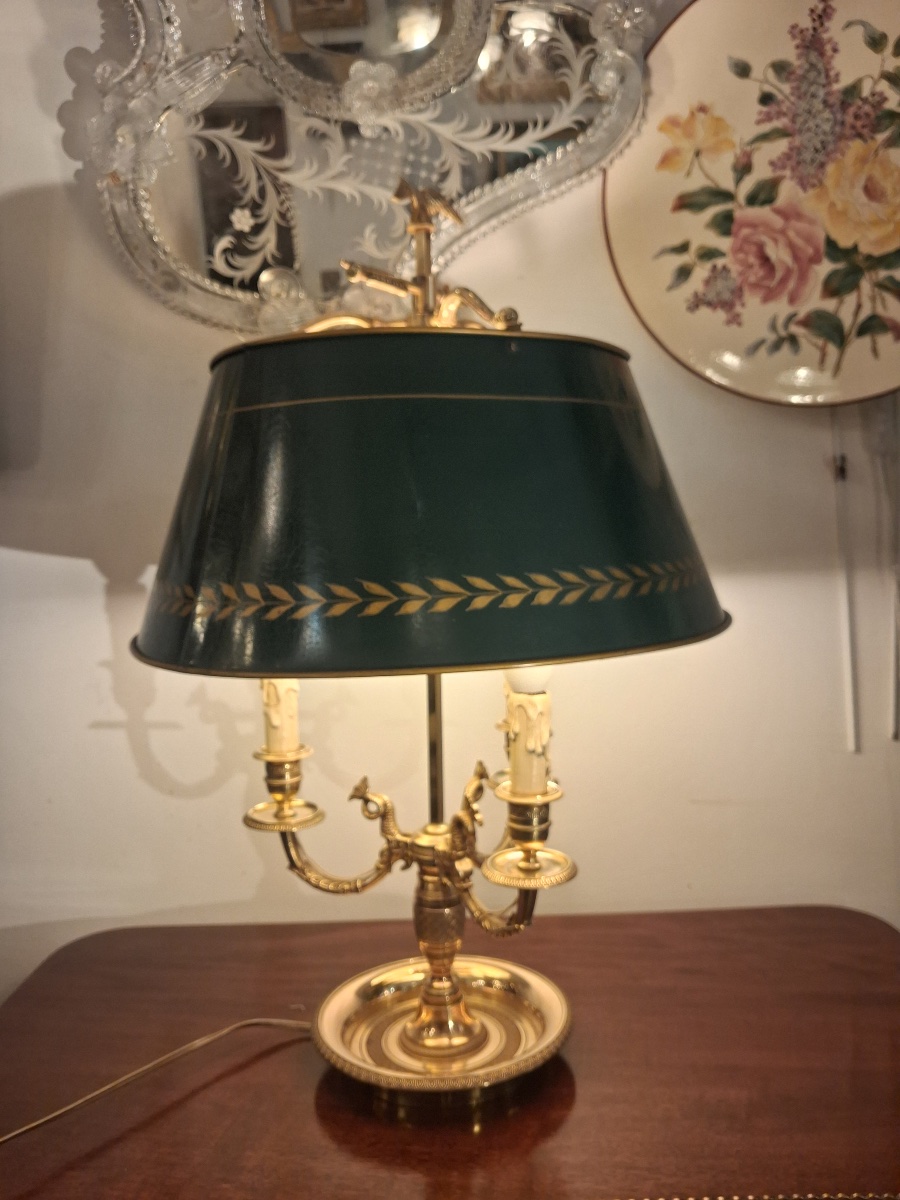 Three-light Hot-water Bottle Lamp With Three Dolphins, In Gilded Bronze, Late 19th-century Empire Style-photo-3