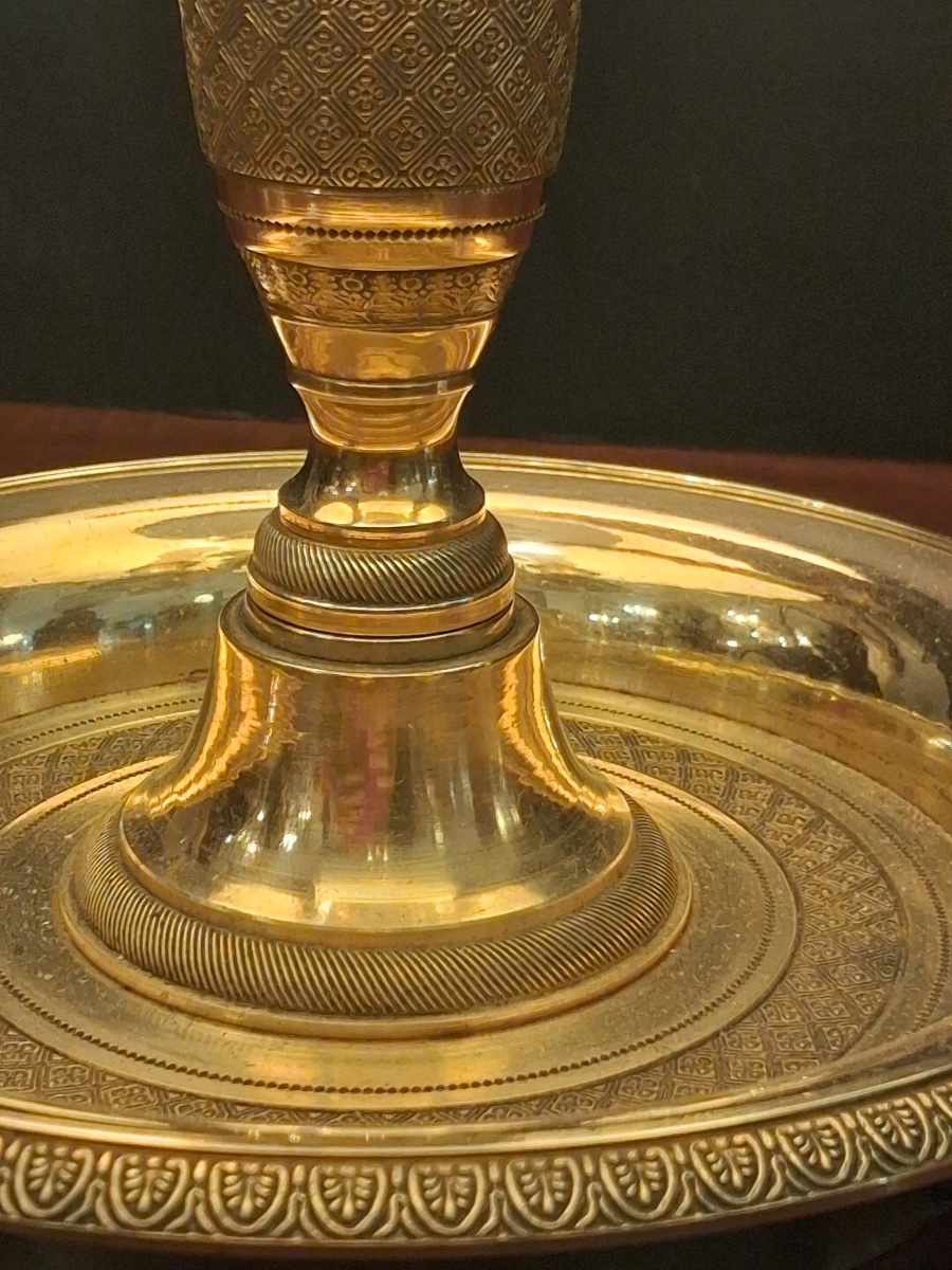 Three-light Hot-water Bottle Lamp With Three Dolphins, In Gilded Bronze, Late 19th-century Empire Style-photo-6