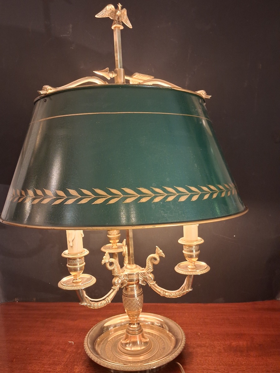 Three-light Hot-water Bottle Lamp With Three Dolphins, In Gilded Bronze, Late 19th-century Empire Style