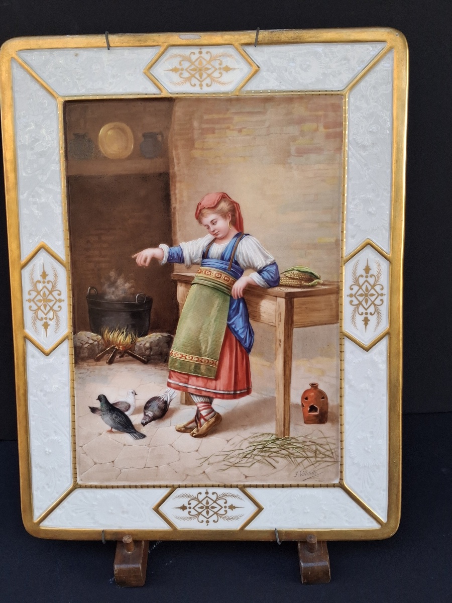 Limoges, Signed Porcelain Plate: F. Villetelle, Marked Cfh (haviland) And Gdm, Late 19th Century 